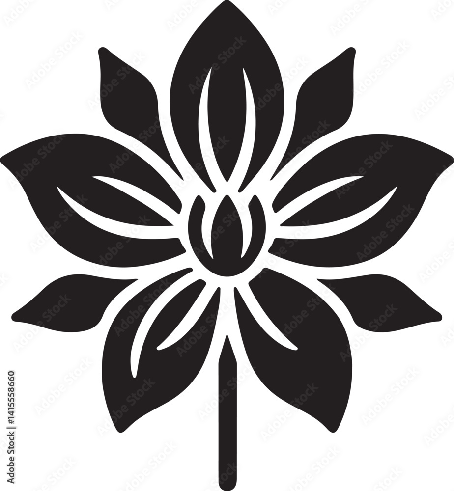 Drawing Flower Black Silhouette Vector, Hand-Drawn Floral Art & Minimal Clipart Drawing Flower Black Silhouette Vector, Hand-Drawn Floral Art & Minimal Clipart