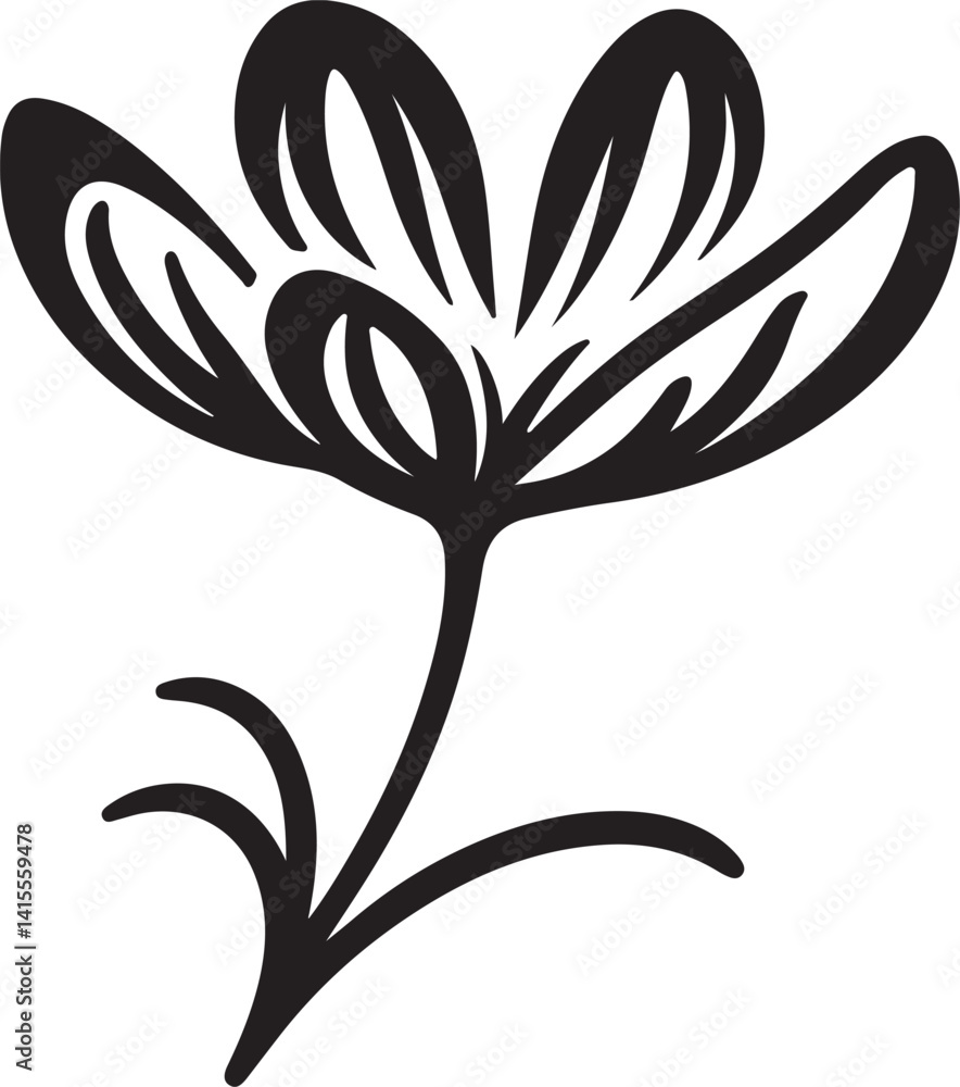 Obraz premium Drawing Flower Black Silhouette Vector, Hand-Drawn Floral Art & Minimal Clipart