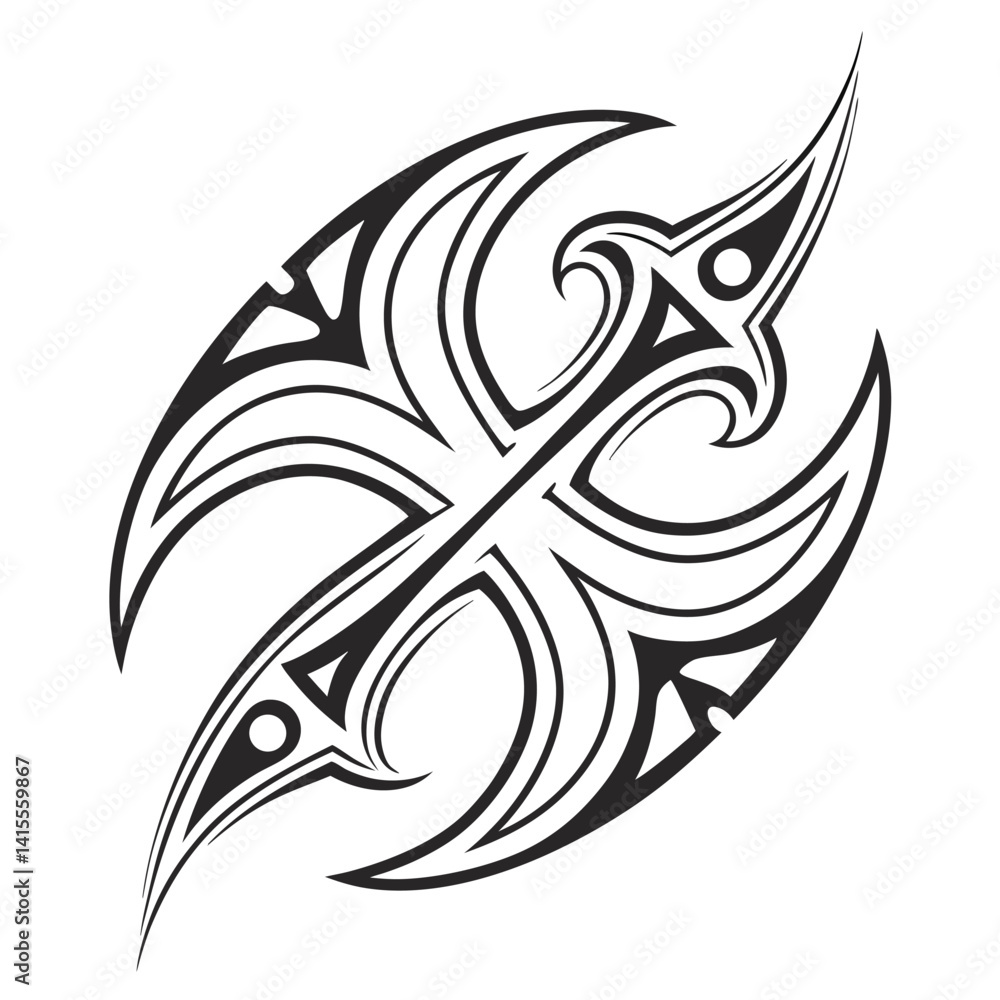 Obraz premium Abstract Tribal Tattoo Design Black Ink Swirl Pattern