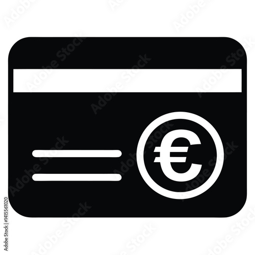 flat silhouette of a bank payment card with euro symbol