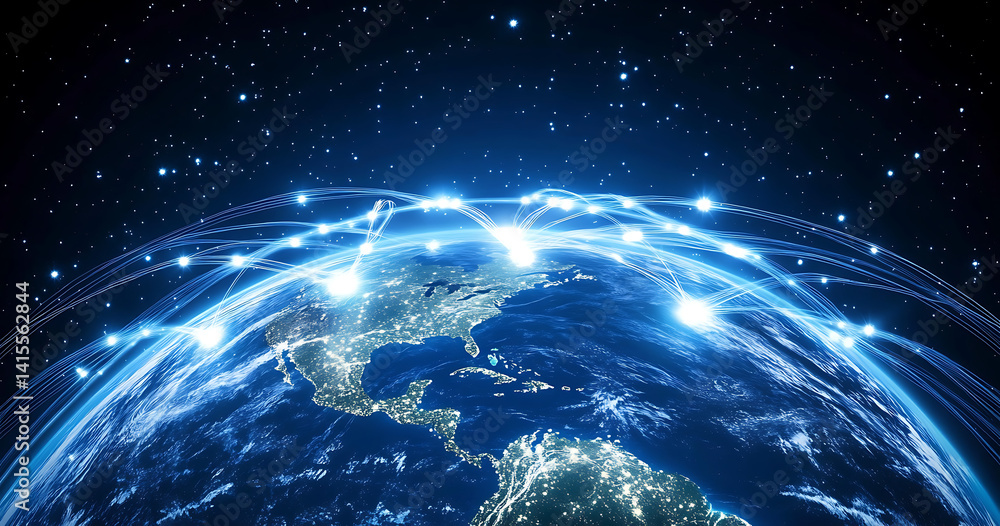 Obraz premium Global Network Connections Illuminating Earth at Night
