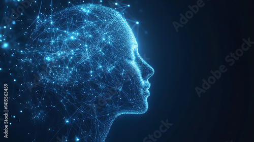 Abstract Digital Human Head Profile Network Connections