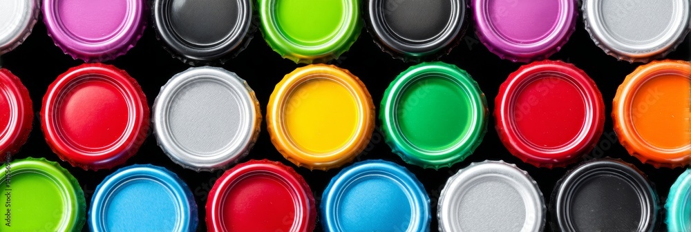 Overhead Colorful Paint Cap Collection - Vibrant, diverse paint caps arranged in rows, symbolizing creativity, artistry, vibrancy, variety, and potential Overhead Colorful Paint Cap Collection - Vibrant, diverse paint caps arranged in rows, symbolizing creativity, artistry, vibrancy, variety, and potential