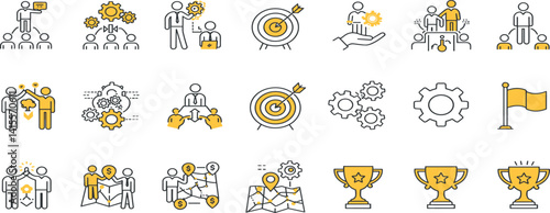 Doodle career icon set. Success winner, business goal, challenge hand drawn sketch line pen stroke style icon. Professional business career, goal sketch doodle drawn collection.