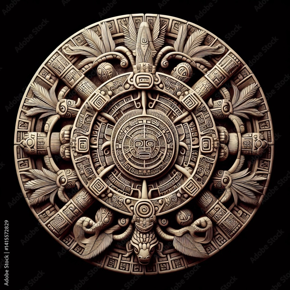 Obraz premium Aztec Sun Stone Intricate Aztec calendar stone symbolizing the f