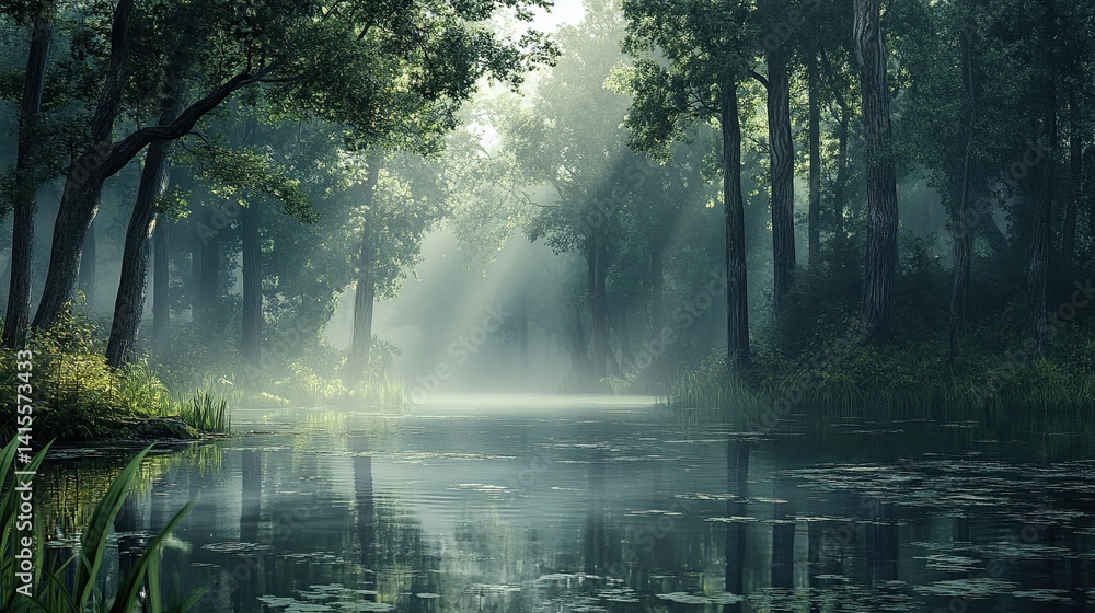 Obraz premium A forest with a river running through it