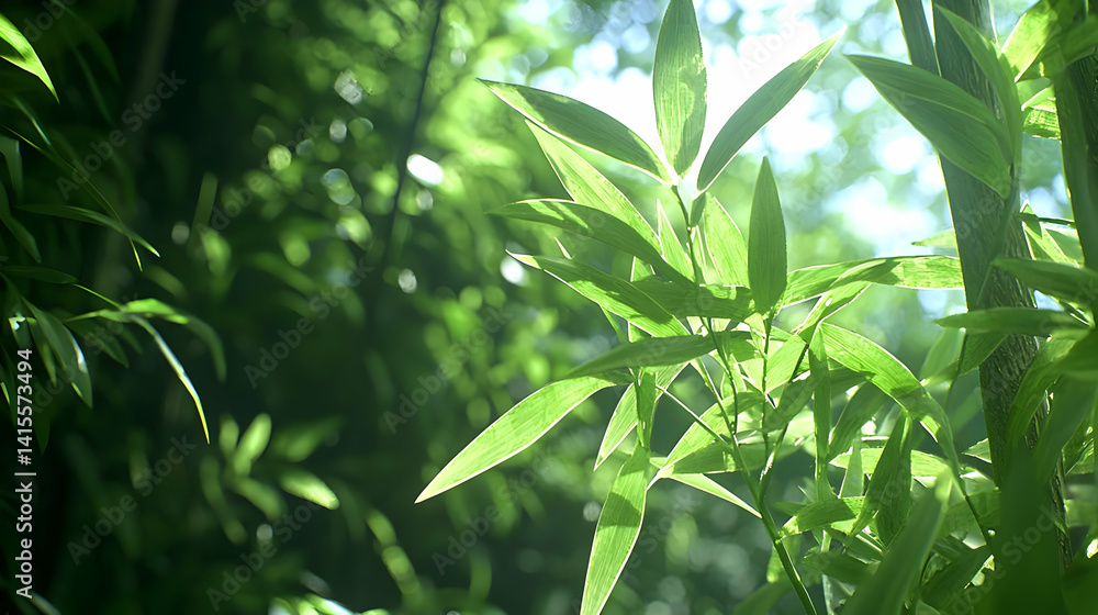 Obraz premium Close Up View Of Lush Green Foliage In Sunlight