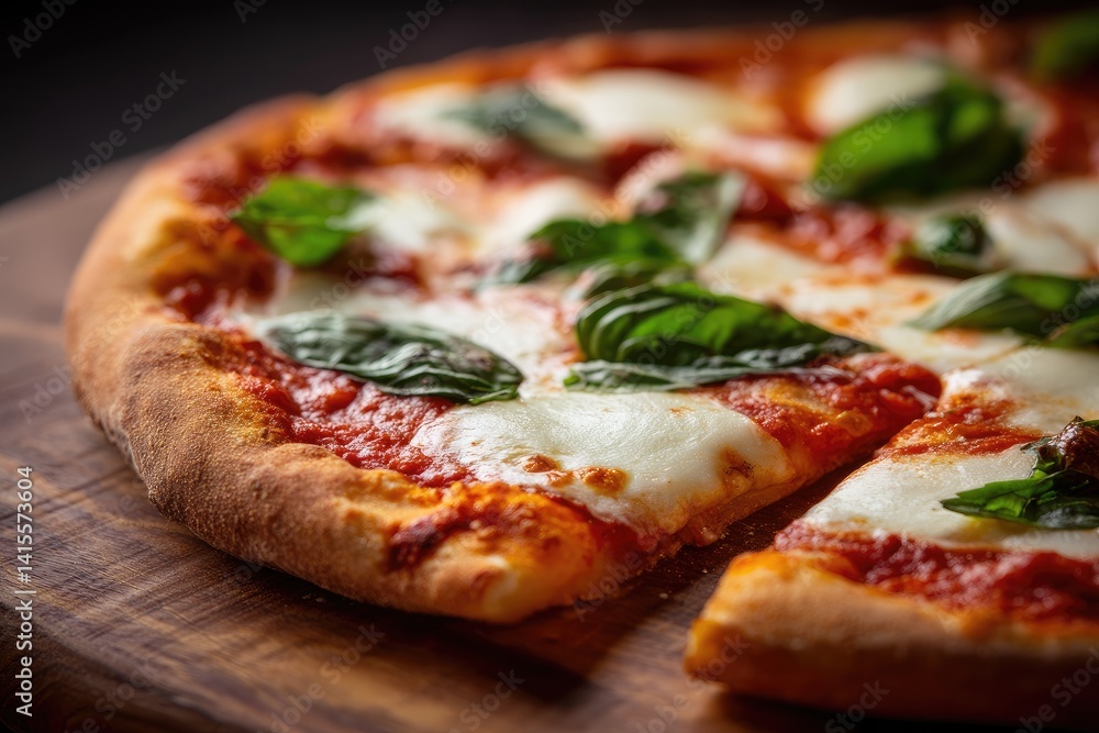 Classic Margherita pizza close-up with fresh basil Classic Margherita pizza close-up with fresh basil