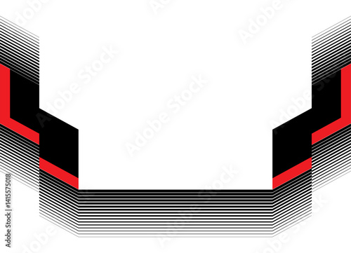 Vector pattern of red and black shapes with lines on a white background. Design element with dynamic effect. Template of diplomas, certificates. Vector striped background. Frame