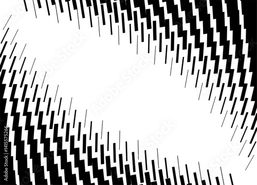Vector striped pattern of black broken lines on a white background.  Design element from abstract pixels. Vector striped background with place for text. Glass, crystals. Frame