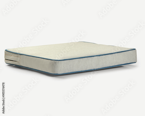 Obraz na płótnie Comfortable mattress pad with blue piping detailing resting on white background w salonie