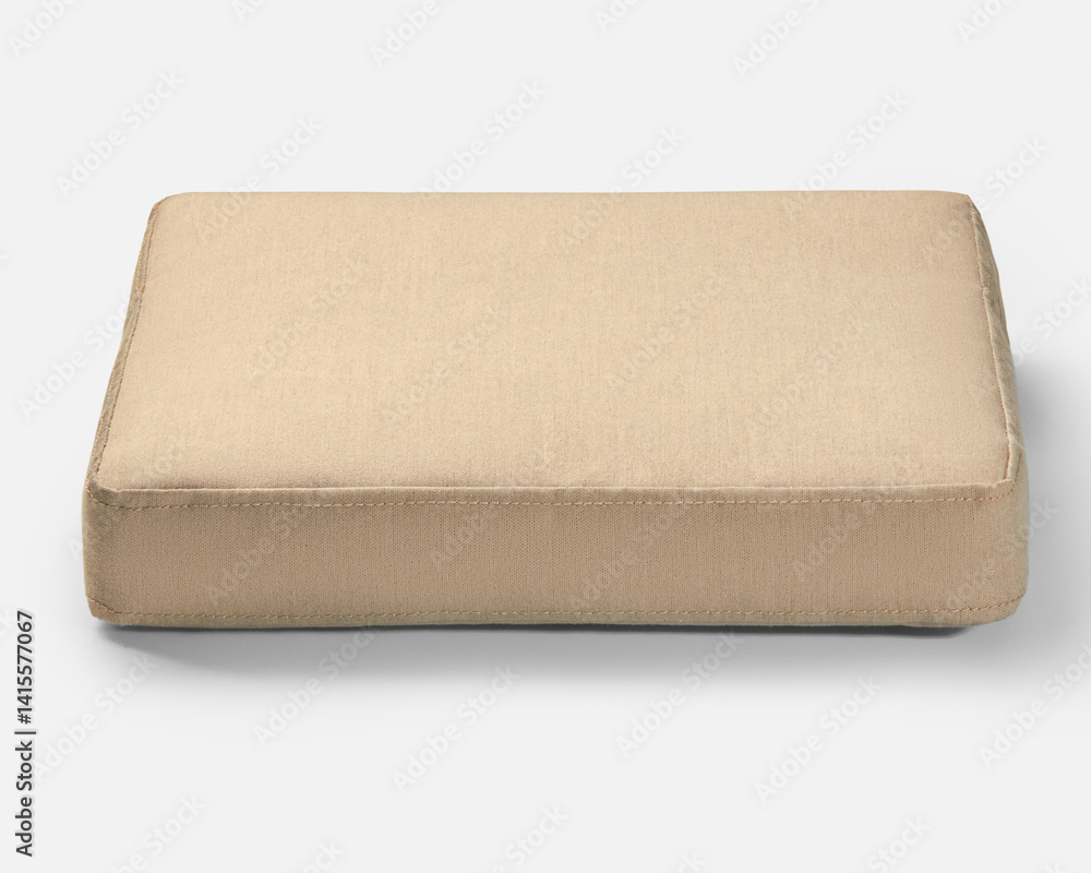 Beige square comfortable cushion resting on white background