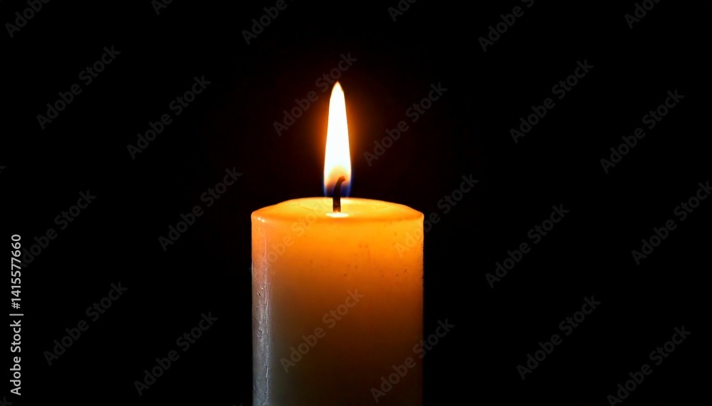 One candle burning slowly isolated on pitch black background One candle burning slowly isolated on pitch black background