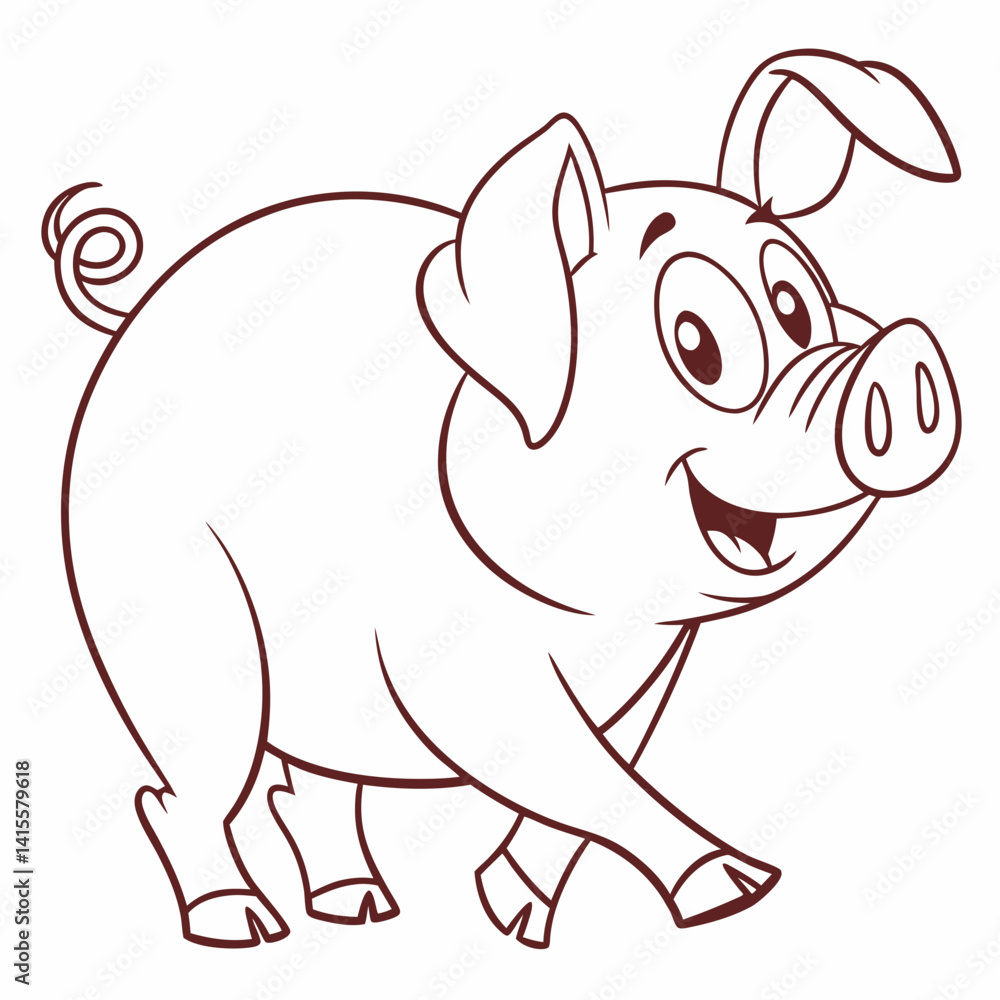 Fototapeta premium Simple Cartoon Pig Outline Vector