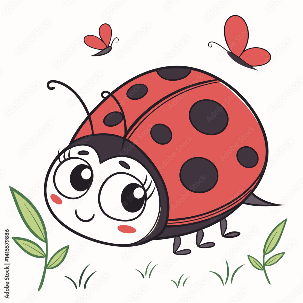 Ladybug Cartoon with Big Eyes Vector Ladybug Cartoon with Big Eyes Vector