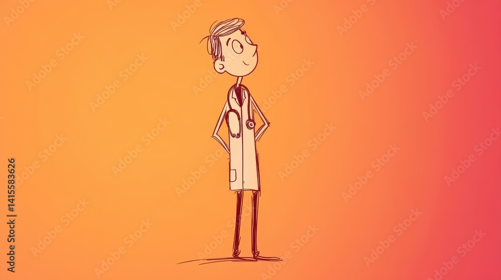 Silhouette of a confident healthcare professional in single-line art style Silhouette of a confident healthcare professional in single-line art style