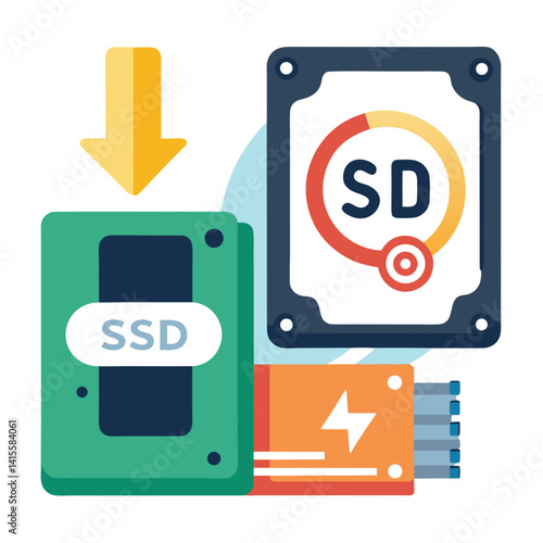 SSD and HDD Comparison Graphic Modern Vector Art for Data Storage

