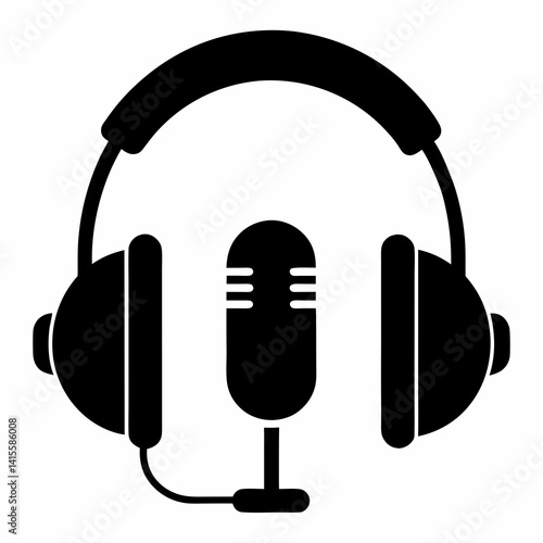 Professional Audio Equipment Icon with Headphones and Microphone