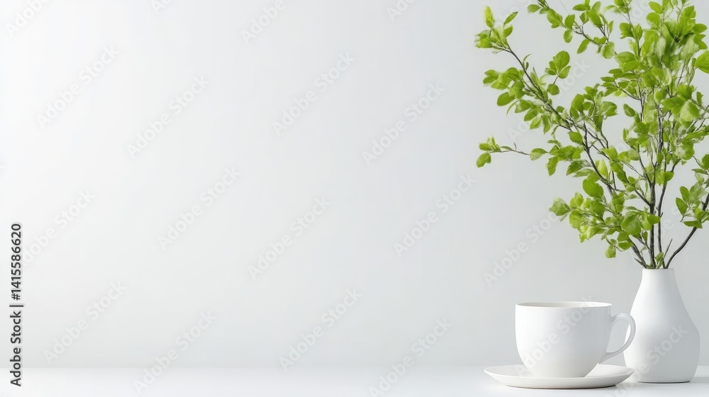 Minimalist workspace with fresh greens Minimalist workspace with fresh greens