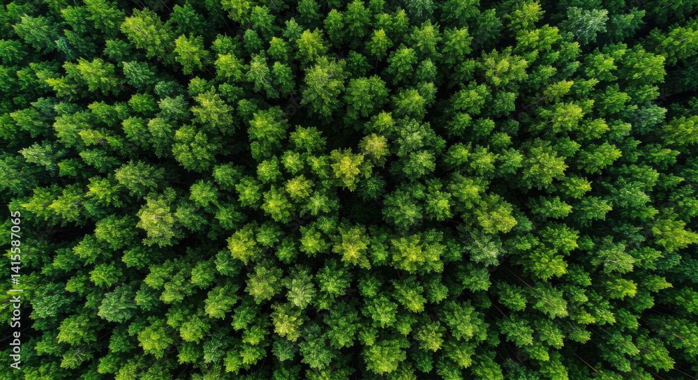 Aerial View of Dense Forest with Vibrant Green Canopy and Pine Trees Aerial View of Dense Forest with Vibrant Green Canopy and Pine Trees
