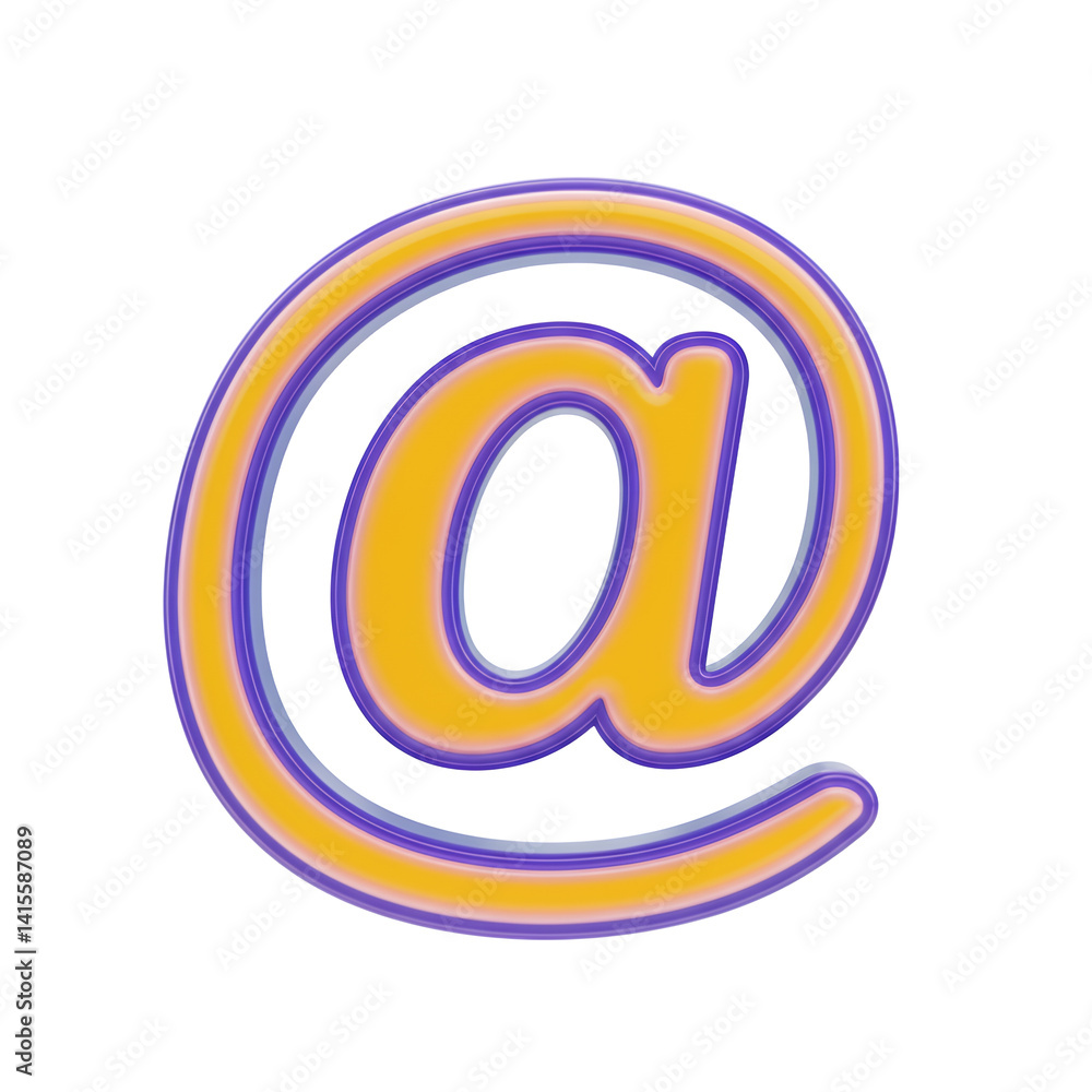 At Symbol in Yellow with Purple Outline for Digital Communication At Symbol in Yellow with Purple Outline for Digital Communication