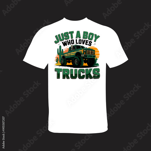 Just a Boy Who Loves Trucks T-Shirt – Vintage Off-Road Truck Graphic Tee for Kids and Boys