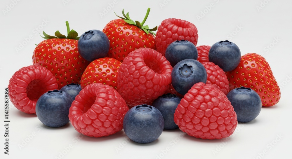 Pile of Fresh Summer Berries Featuring Strawberries Raspberries Blueberries Pile of Fresh Summer Berries Featuring Strawberries Raspberries Blueberries