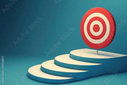 Red target on white platform, surrounded by green grass under clear blue sky.