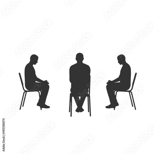 Group Meditation Session People Sitting on Chairs Silhouette Vector