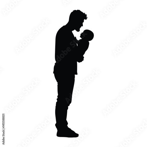 Silhouette illustration shows a father holding her child, a daughter, with love