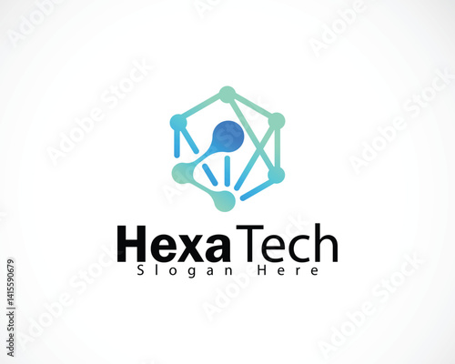 hexagon logo creative digital science connection molecule