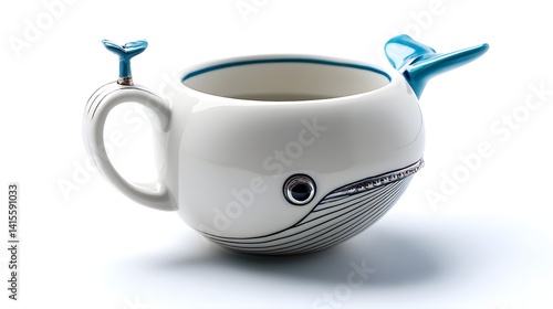 Obraz na płótnie Uniquely designed whale shaped ceramic mug with a tail shaped handle and delicate blowhole detail perfect for serving hot or cold beverages in a whimsical ocean inspired way w salonie