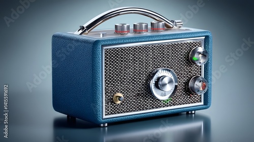 Obraz na płótnie Vintage inspired audio speaker with a classic fabric covered grille and sleek chrome control knobs set against a clean minimalist background w salonie