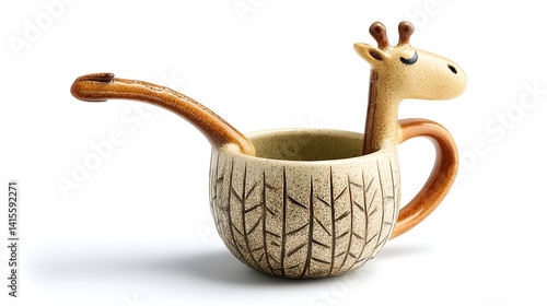 Obraz na płótnie Whimsical and playful ceramic mug designed in the shape of a giraffe featuring a long neck handle that adds a charming functional element to the piece w salonie