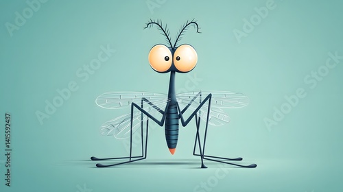 Whimsical cartoon inspired of a mosquito with oversized eyes and features designed for a health awareness or prevention campaign