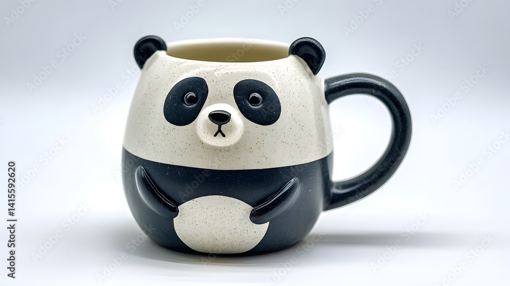 Whimsical panda inspired ceramic mug featuring a minimalist black and white color scheme creating a visually striking and playful tableware piece