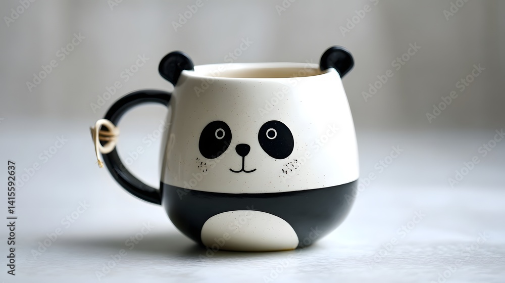 Whimsical panda shaped ceramic mug featuring a striking black and white color palette creating a modern and minimalist design perfect for sipping coffee or tea