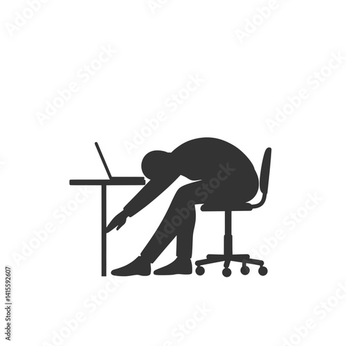 Office Worker Seated Forward Bend Desk Stretch Silhouette Vector