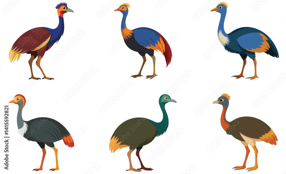 set of Moa bird isolated on white background set of Moa bird isolated on white background