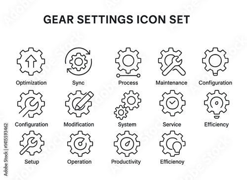 Gear settings icon set: optimize your system with linear design for enhanced productivity