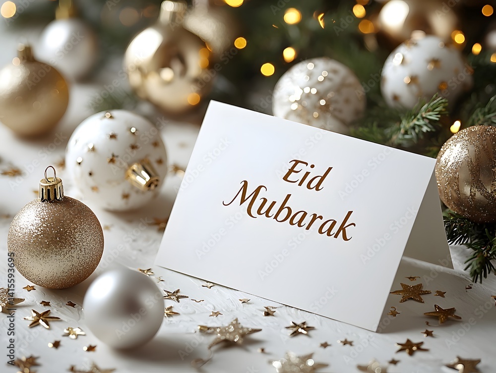Eid Mubarak greeting card with festive holiday