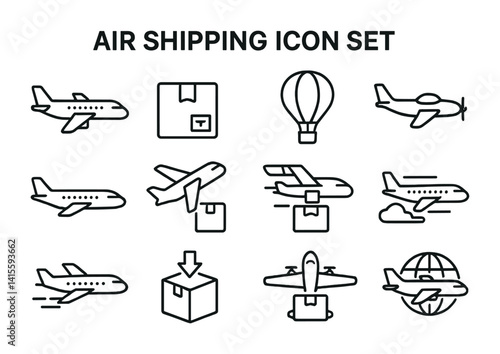Air shipping icon set: essential linear designs for logistics and delivery