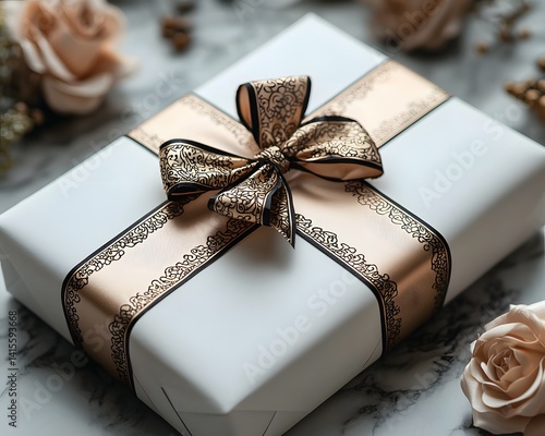 Elegant luxury gift box with ornate golden pattern