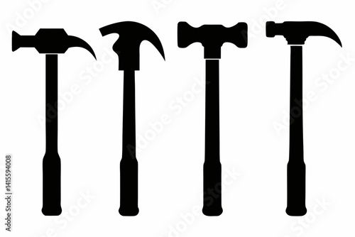 hammer icon set silhouette black vector