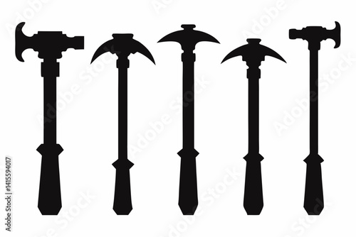 hammer icon set silhouette black vector