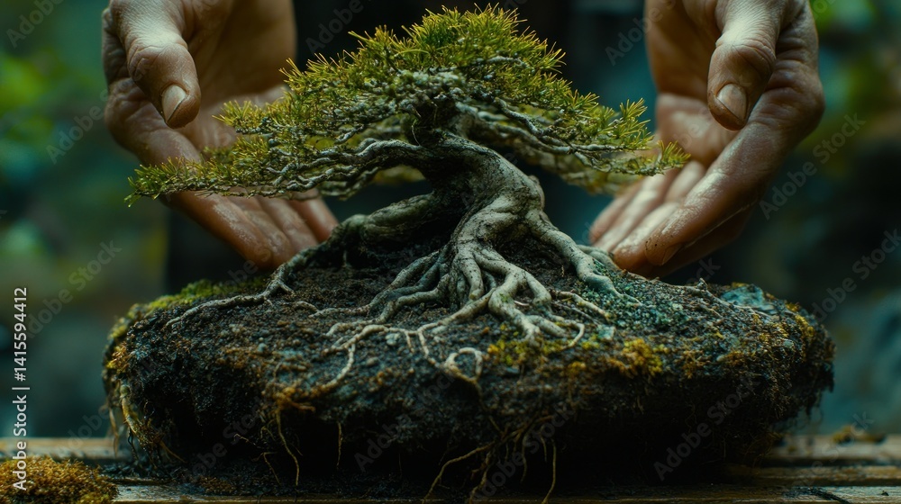Fototapeta premium Hands holding a bonsai