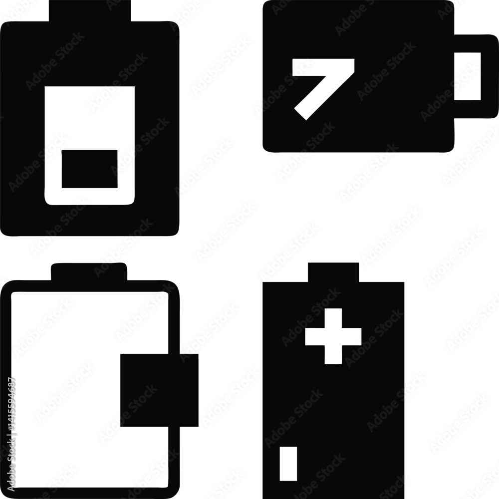 Battery Icon Vector Silhoette Bundle Set Collection Battery Icon Vector Silhoette Bundle Set Collection