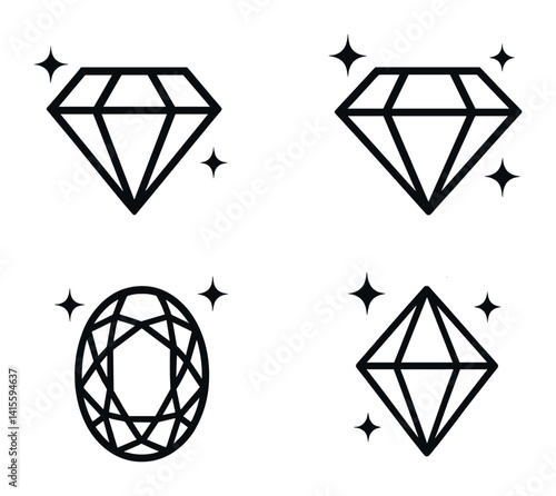 Elegant gemstone icon set: linear style diamonds and jewels collection