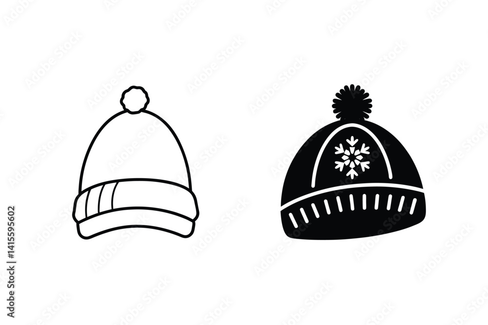 Fototapeta premium Winter Hat Icon Set Line Art And Solid Design For Cold Season
