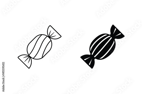 Simple Candy Icon Illustrations In Black And White Line Art Style